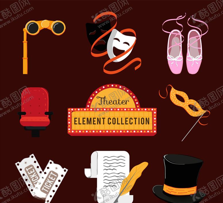 编号：76365509301858464483【酷图网】源文件下载-创意剧院元素图标矢量图