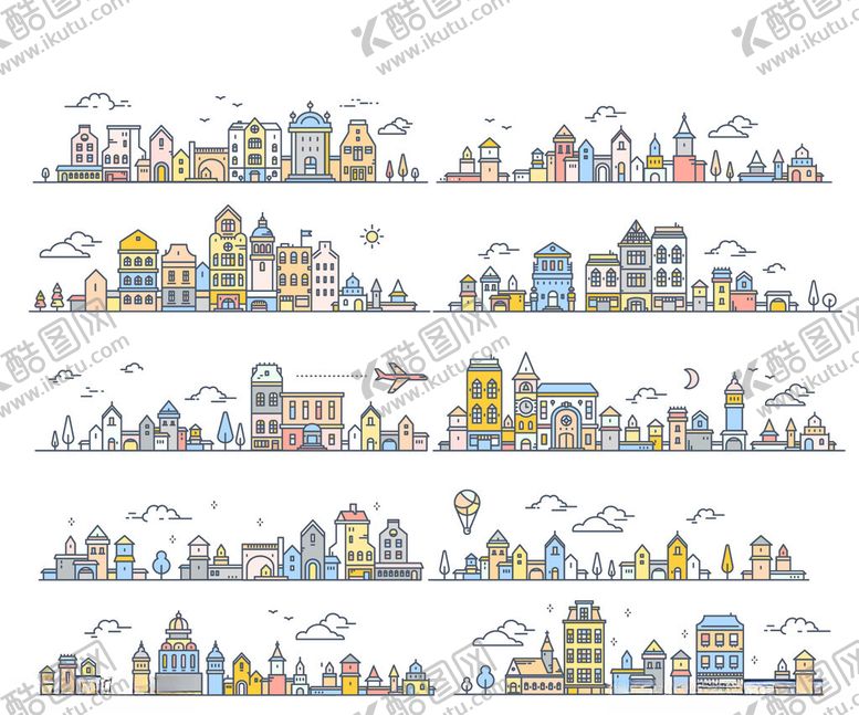 编号：28212911150045166947【酷图网】源文件下载-卡通风格城市建筑景观图