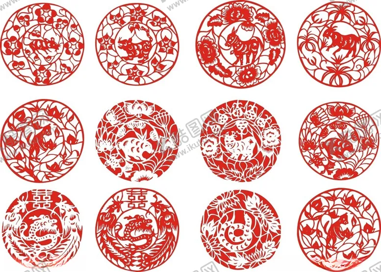 编号：44042102191829257124【酷图网】源文件下载-十二生肖剪纸