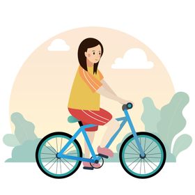 女孩骑单车插画