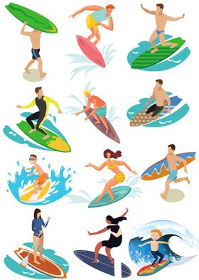 水上乐园冲浪玩水海边度假插画集