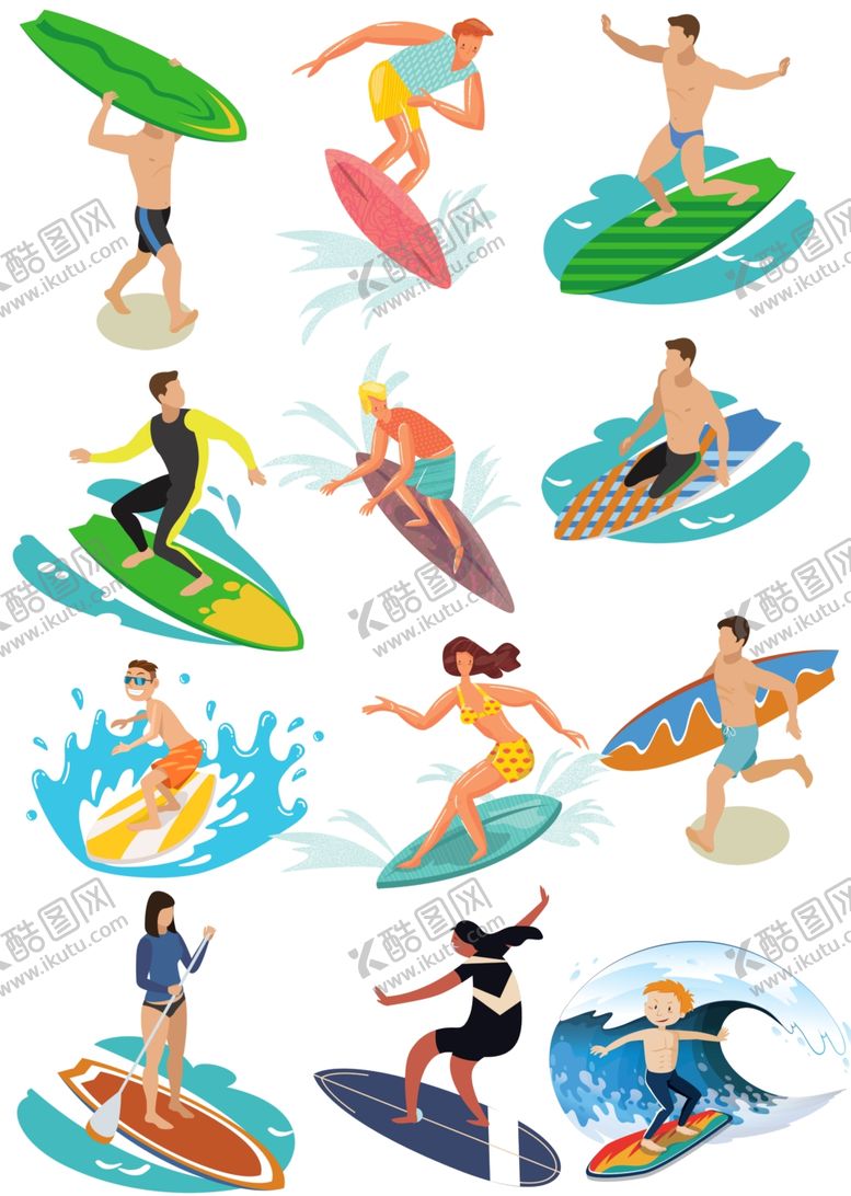 编号：27267804290047089716【酷图网】源文件下载-水上乐园冲浪玩水海边度假插画集
