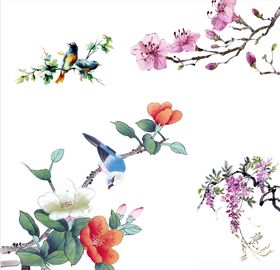 中国风水墨梅花花鸟图
