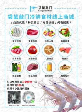 袋鼠敲门冷鲜食材海报