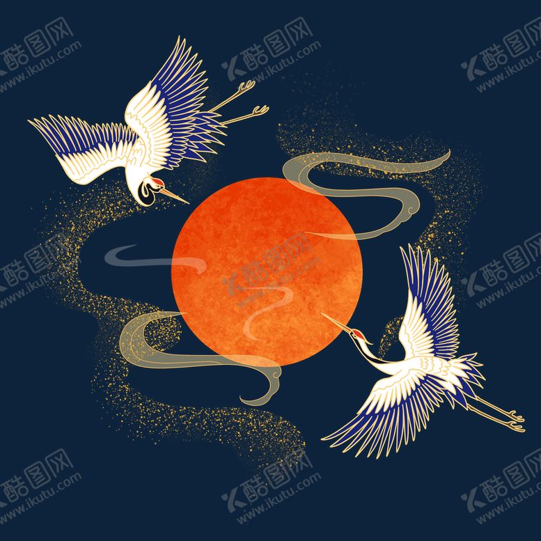 编号：50796809131950379235【酷图网】源文件下载-仙鹤插画鹤群瑞鹤图