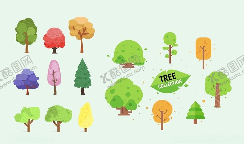 编号：50912604060035495965【酷图网】源文件下载-多彩卡通树木插画集合
