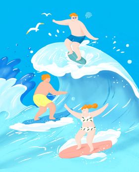 夏日冲浪人物插画