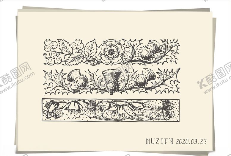 编号：80710409091037117651【酷图网】源文件下载-3款复古花卉花边素描画