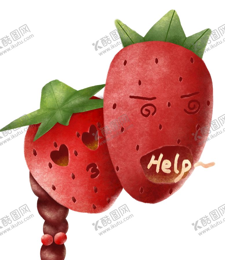 编号：24736809281443316187【酷图网】源文件下载-热情的草莓女娃献吻水果手绘分层