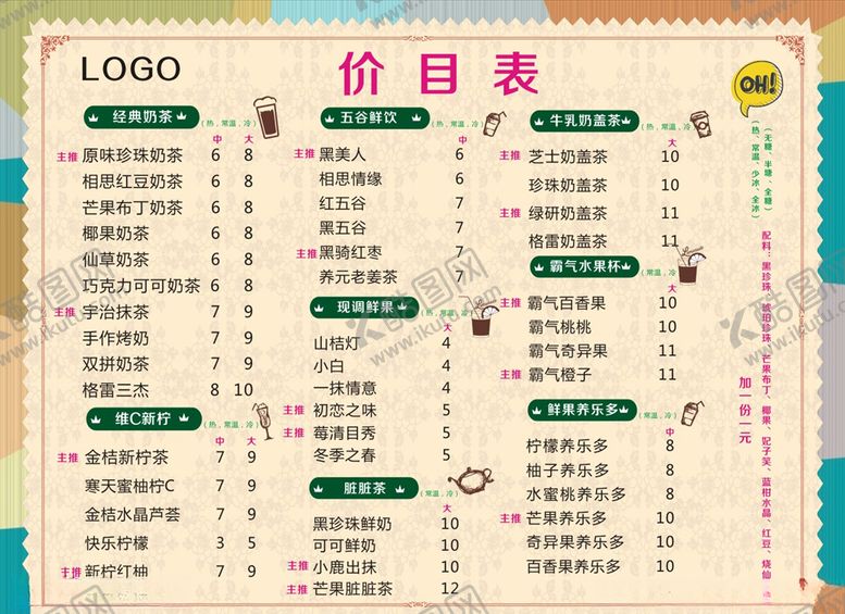 编号：64290707072212025082【酷图网】源文件下载-奶茶价目表