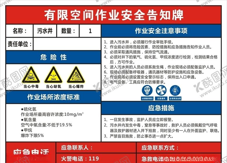 编号：76199310130546572494【酷图网】源文件下载-有限空间作业安全告知牌