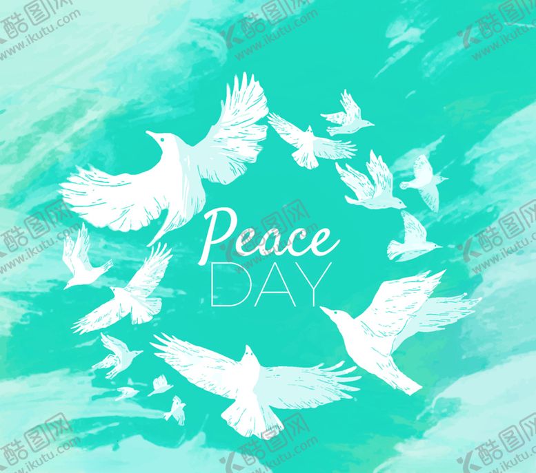 编号：25667310110035142307【酷图网】源文件下载-彩绘国际和平日白鸽群矢量素材