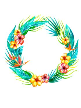 小清新水彩花圈绘画