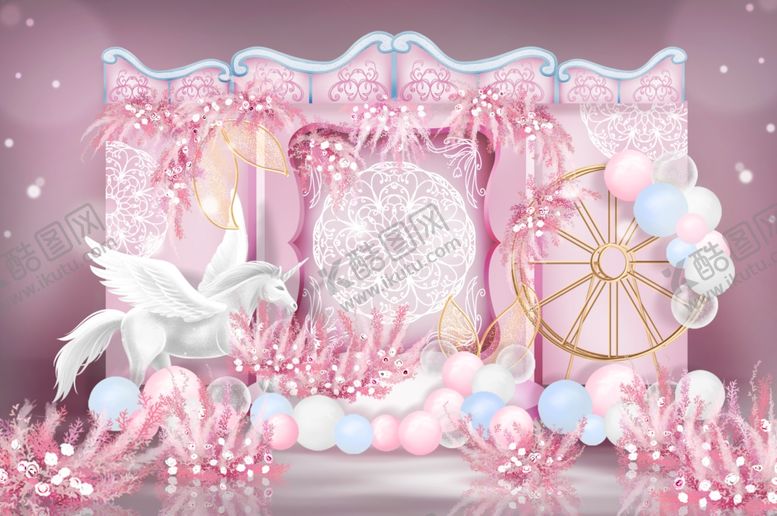 编号：40504504180119393137【酷图网】源文件下载-梦幻粉色浪漫婚礼场景布置