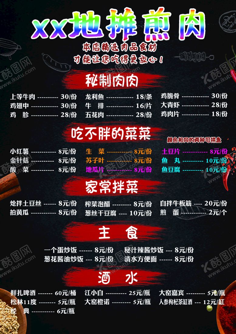 编号：20598409210114420359【酷图网】源文件下载-煎肉菜单图片