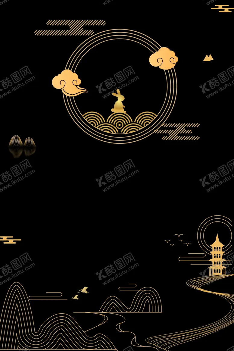 编号：76333102200518045330【酷图网】源文件下载-中秋节玉兔烫金黑金节日素材