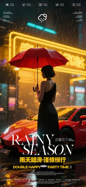 酒吧雨天温馨提示海报
