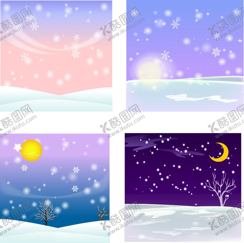 编号：80917509290353294623【酷图网】源文件下载-冬日雪景四格插画