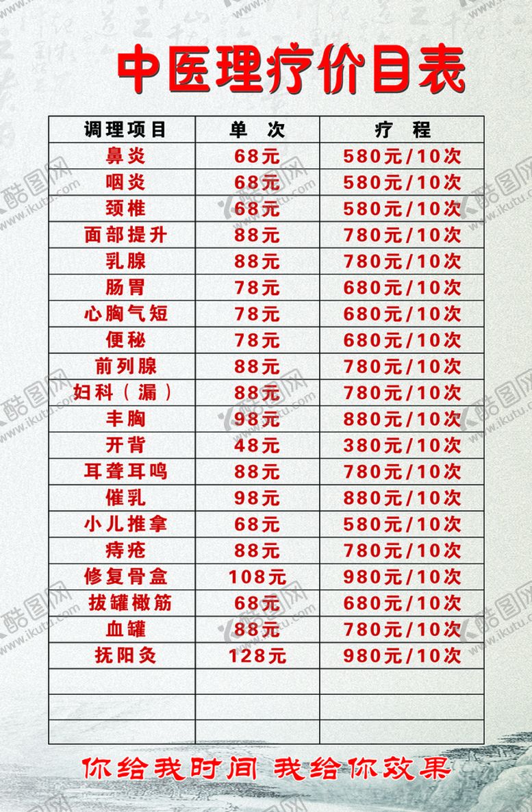 编号：81075409192206438715【酷图网】源文件下载-中医价目表