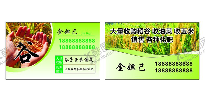编号：14385202021807323676【酷图网】源文件下载-稻谷 玉米 农资 名片