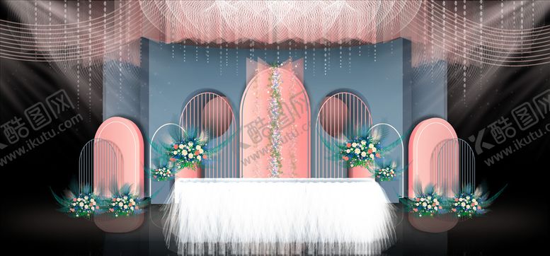 编号：40604809262006376315【酷图网】源文件下载-欧式粉色婚礼舞台