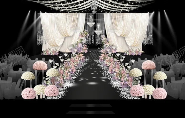 编号：46636704221725434661【酷图网】源文件下载-韩式白绿粉紫色香槟色布幔婚礼