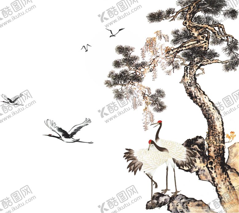 编号：38686709240204197555【酷图网】源文件下载-水墨松与鹤