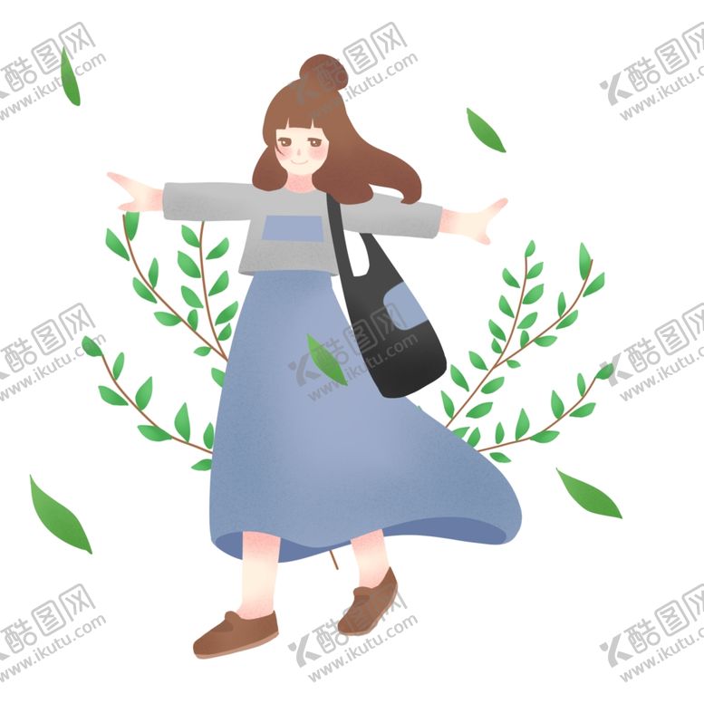 编号：79149409191140017322【酷图网】源文件下载-背着黑色的包踏青的女孩_