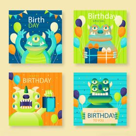 多彩生日派对贺卡设计