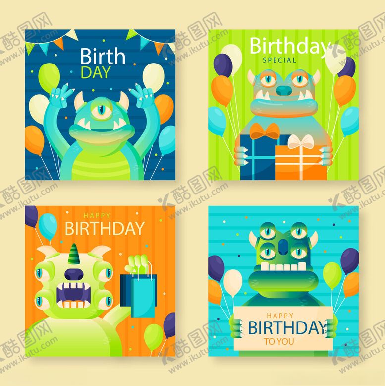 编号：32464104022253558990【酷图网】源文件下载-多彩生日派对贺卡设计