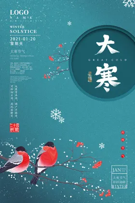 简约雅致水蓝色大寒海报