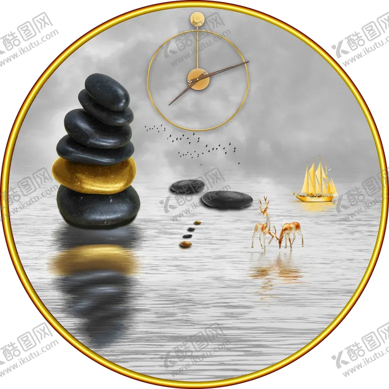 编号：08374609121534443124【酷图网】源文件下载-新中式圆形装饰画
