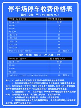 停车场价格表