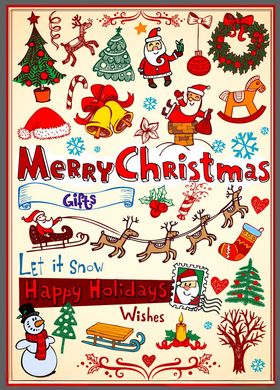 圣诞元素手绘插画