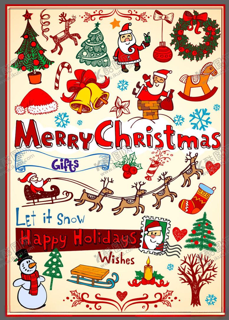 编号：18158504281343569808【酷图网】源文件下载-圣诞元素手绘插画