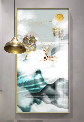 手绘北欧麋鹿抽象风景装饰画