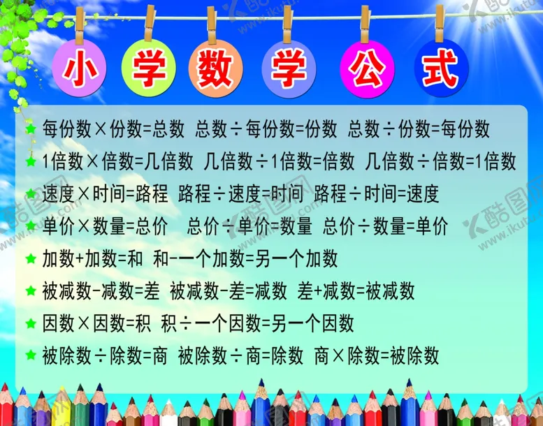 编号：91460602251228359243【酷图网】源文件下载-小学数学公式