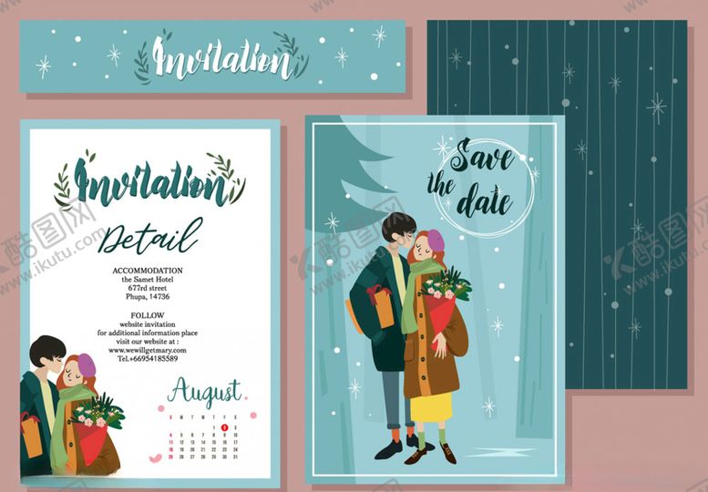 编号：58121110070728298597【酷图网】源文件下载-2款创意情侣婚礼邀请卡矢量素材