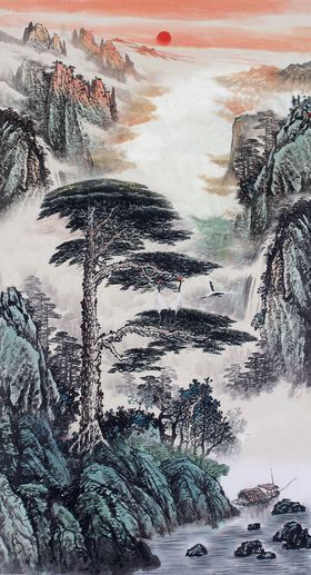 迎客松山水画