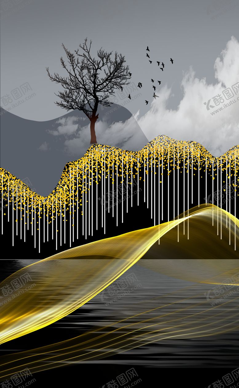 编号：78226010220905362579【酷图网】源文件下载-轻奢抽象麋鹿装饰画