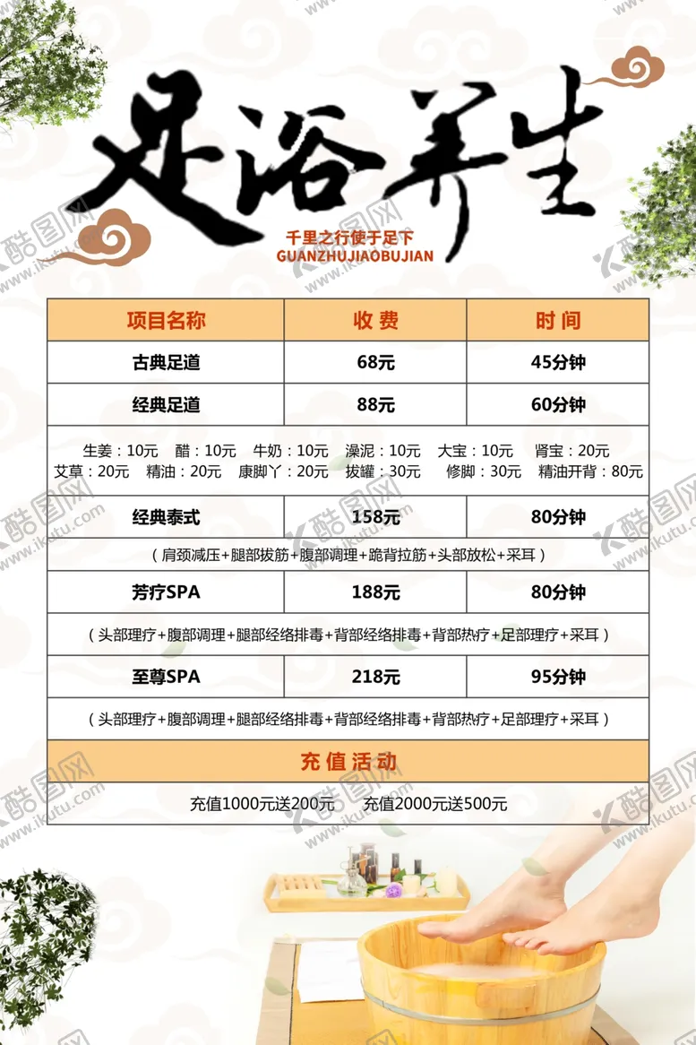 编号：82763412011934298933【酷图网】源文件下载-足浴价目表