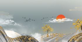 中国风背景古海报展板山水画板