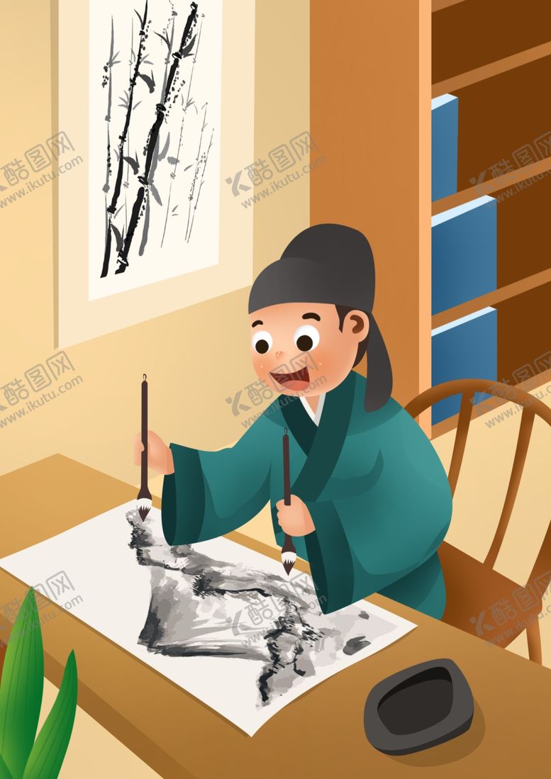 编号：76488909171313565012【酷图网】源文件下载-双管齐下成语故事插画