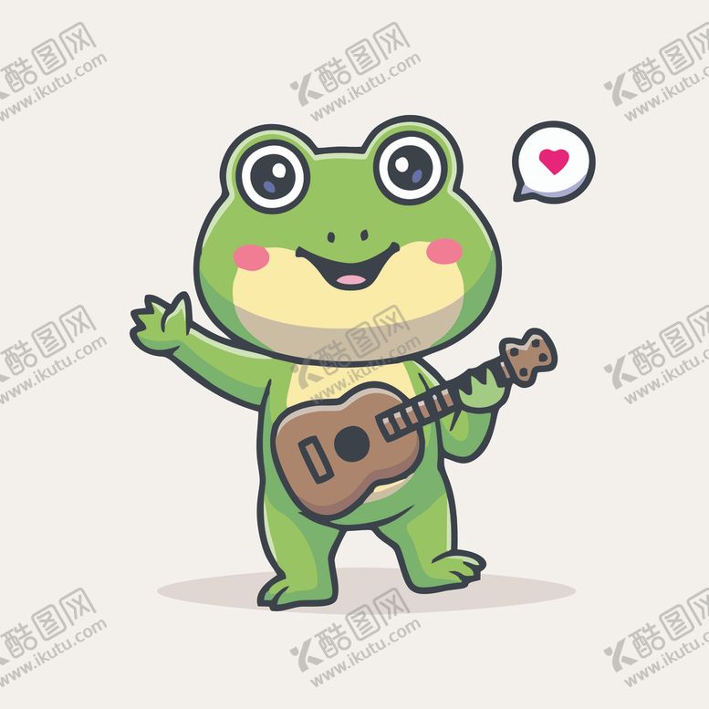 有趣青蛙演奏家卡通绘画儿童插画图标蜡笔矢量