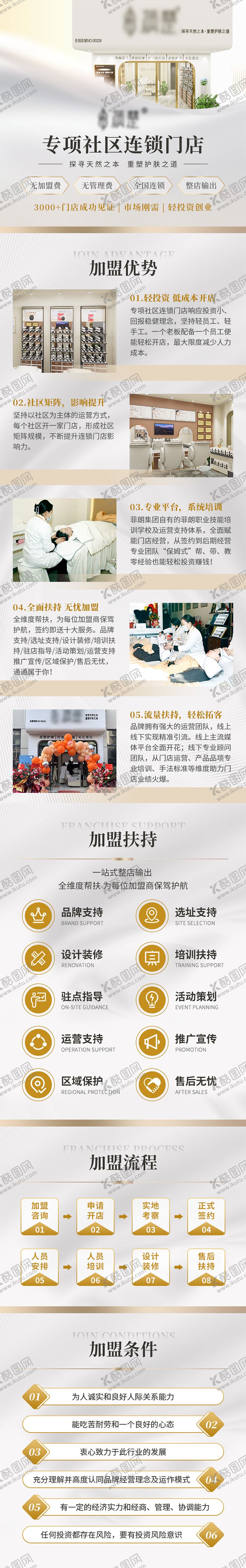 编号：71454009280512395010【酷图网】源文件下载-社区连锁美容店加盟H5落地页长图
