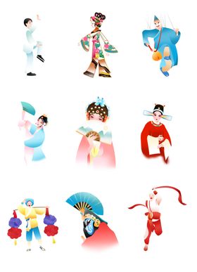 手绘新中式非遗传统文化人物素材