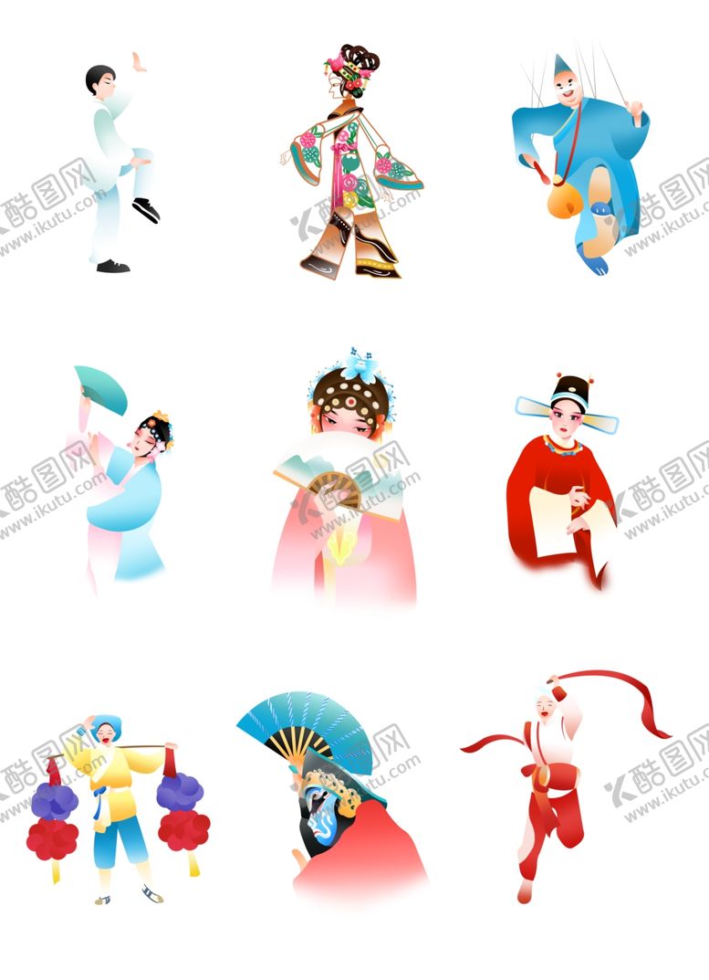 编号：58518304040441418975【酷图网】源文件下载-手绘新中式非遗传统文化人物素材