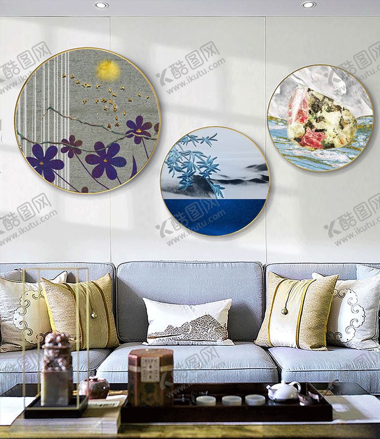 编号：30002010091820061651【酷图网】源文件下载-花鸟圆形三联画
