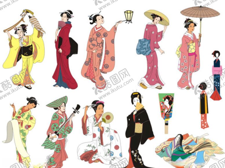 编号：94015410180218356430【酷图网】源文件下载-日本风情人物仕女和服彩色素材
