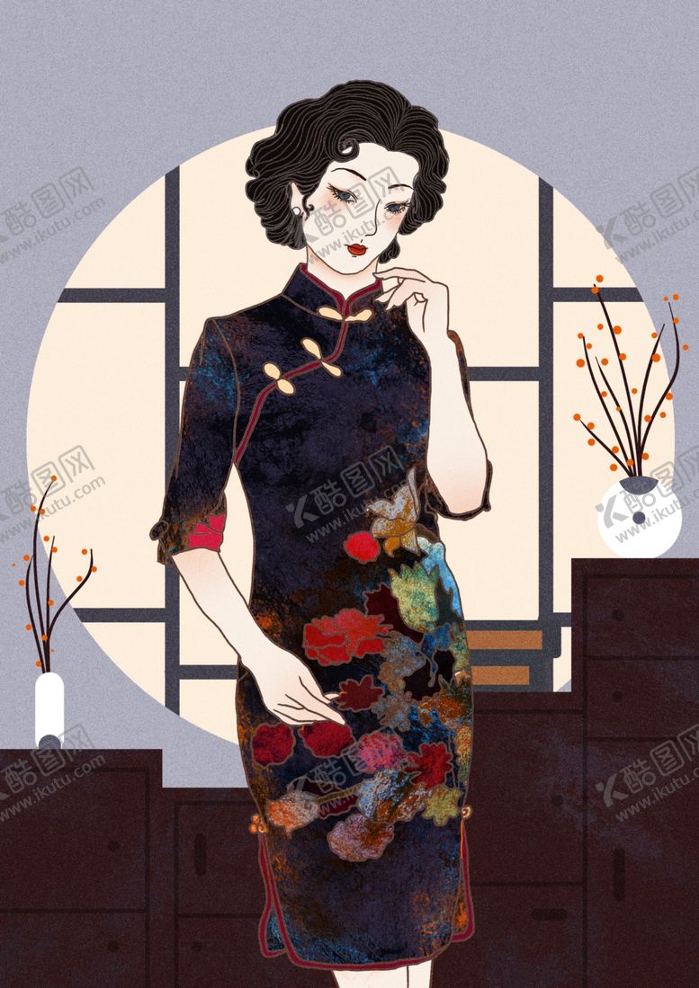 编号：50601407080038185438【酷图网】源文件下载-旗袍女子